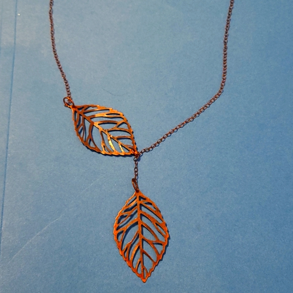 Handmade copper leaf necklace